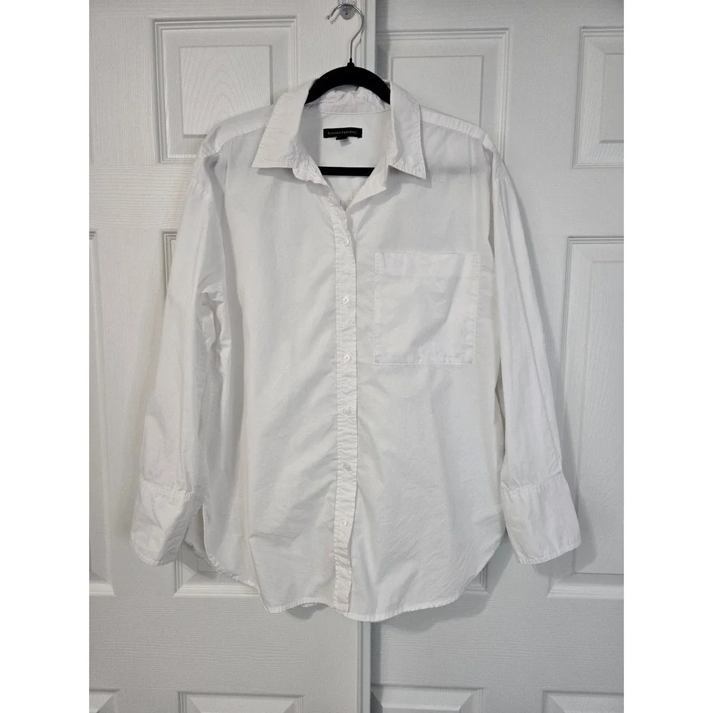 Banana Republic Mens White 100% Cotton Long Sleeve Button Down Shirt Large